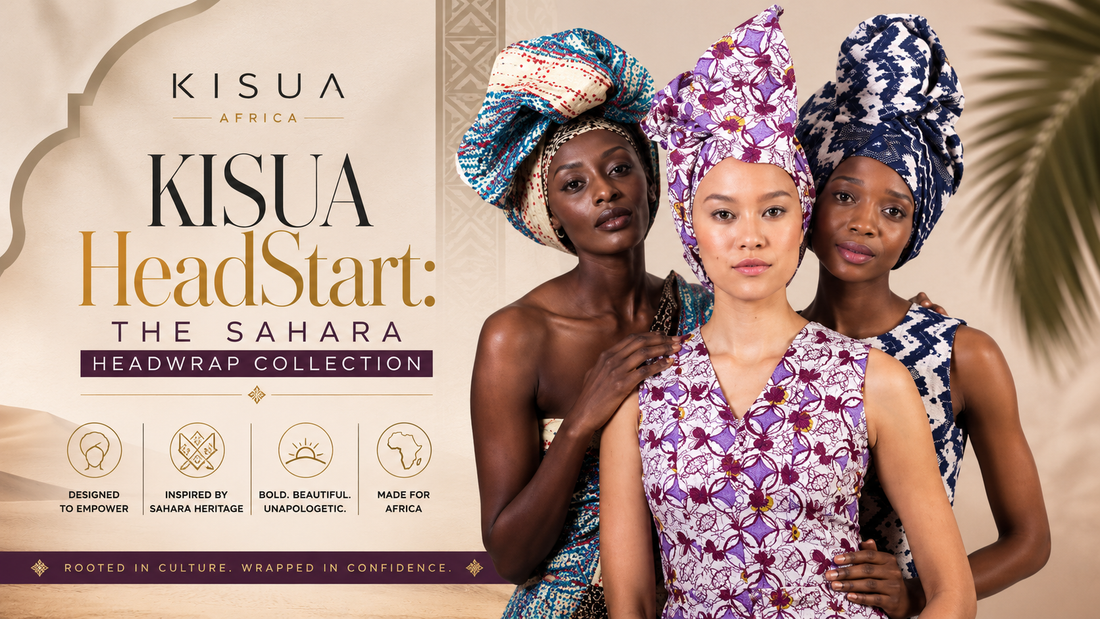 Three models in African print headwraps — KISUAHeadStart Sahara Collection