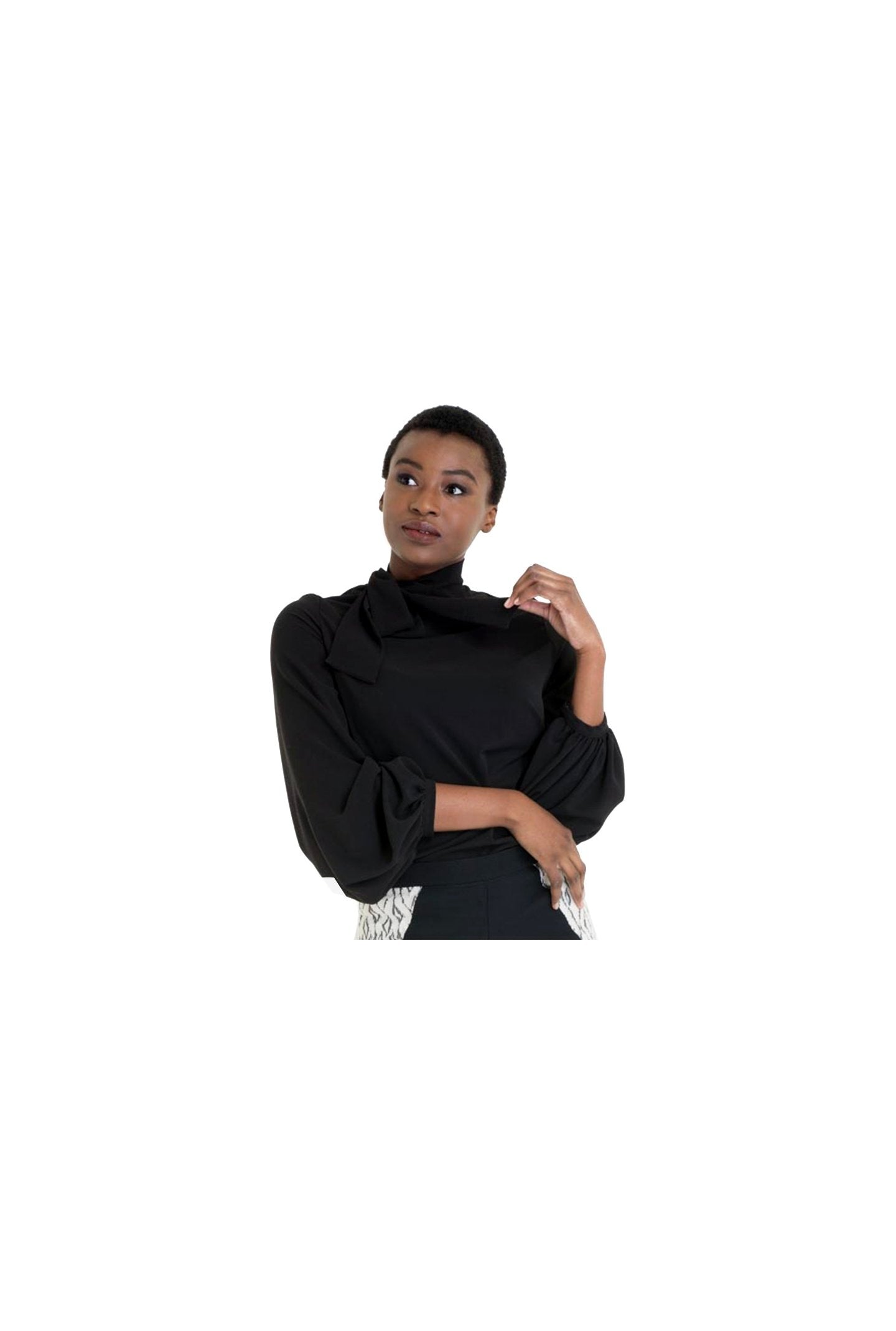 Owari Pussy Bow Top - Black