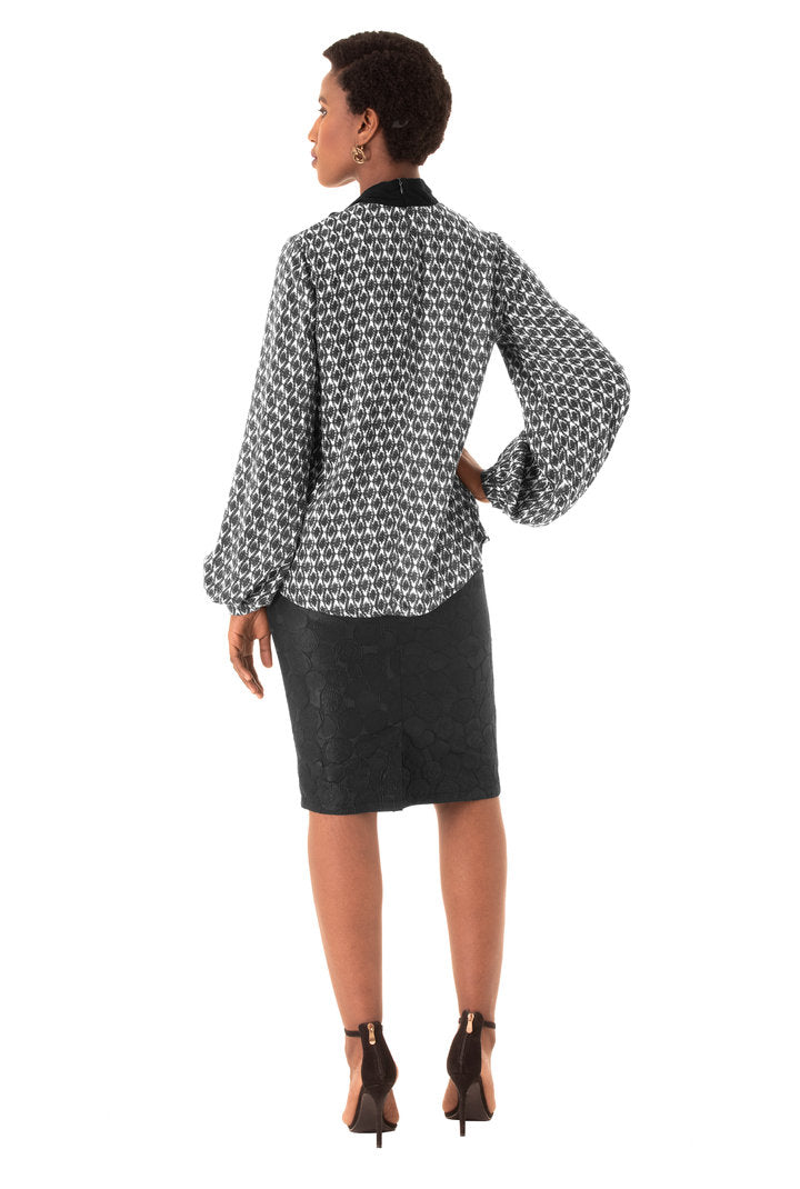 Owari Pussy Bow Top - Grey