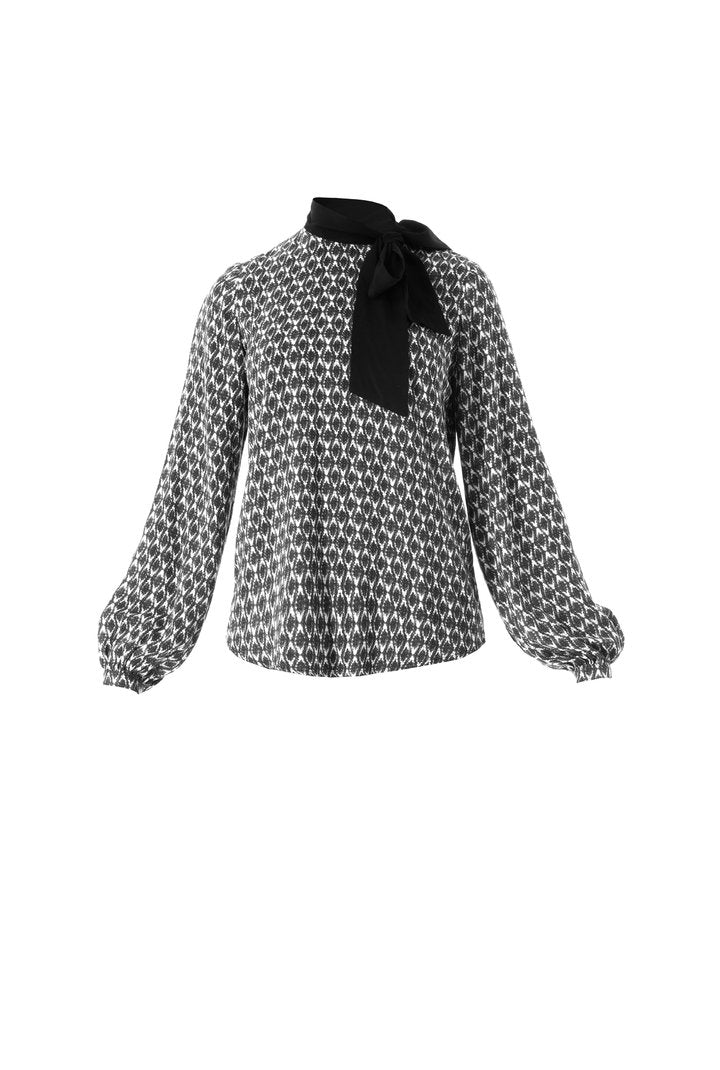 Owari Pussy Bow Top - Grey